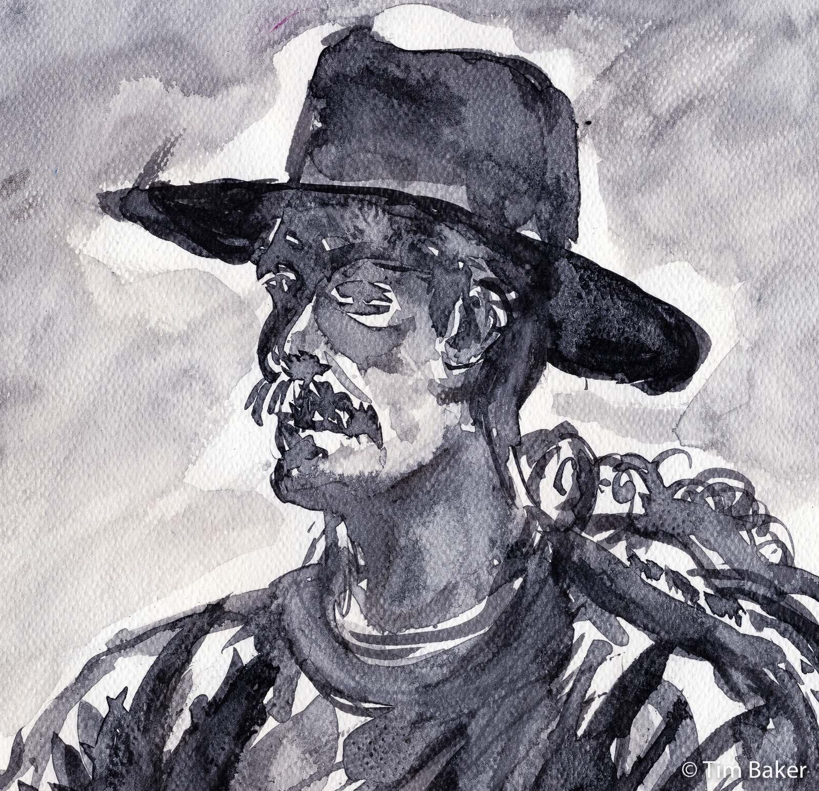 Mike (detail), Portraits At The Pub, Brush and ink, A3 Daler Rowney Watercolour Paper.