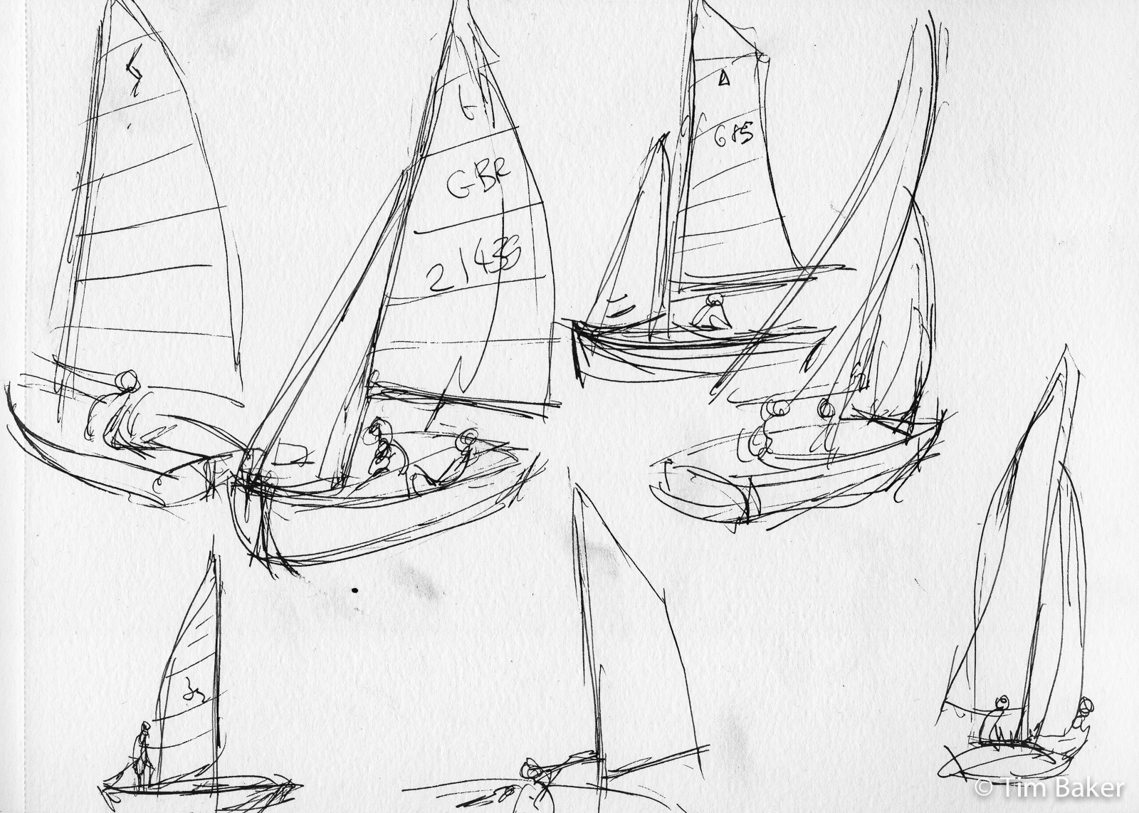 Dinghy Studies, Fountain Pen, Fabriano Mixed Media, A4