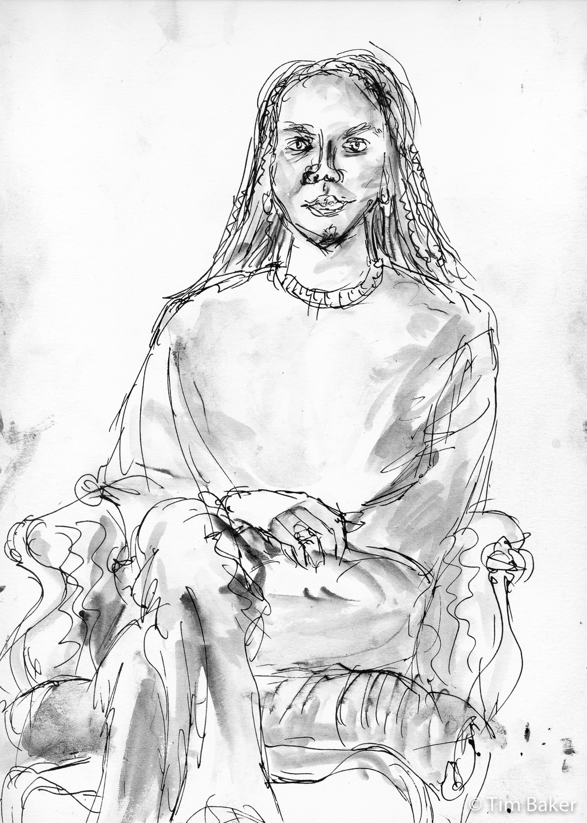 Mariam, Portraits At the Pub, Fountain pen and wash, A4 Fabriano Mixed Media Pad