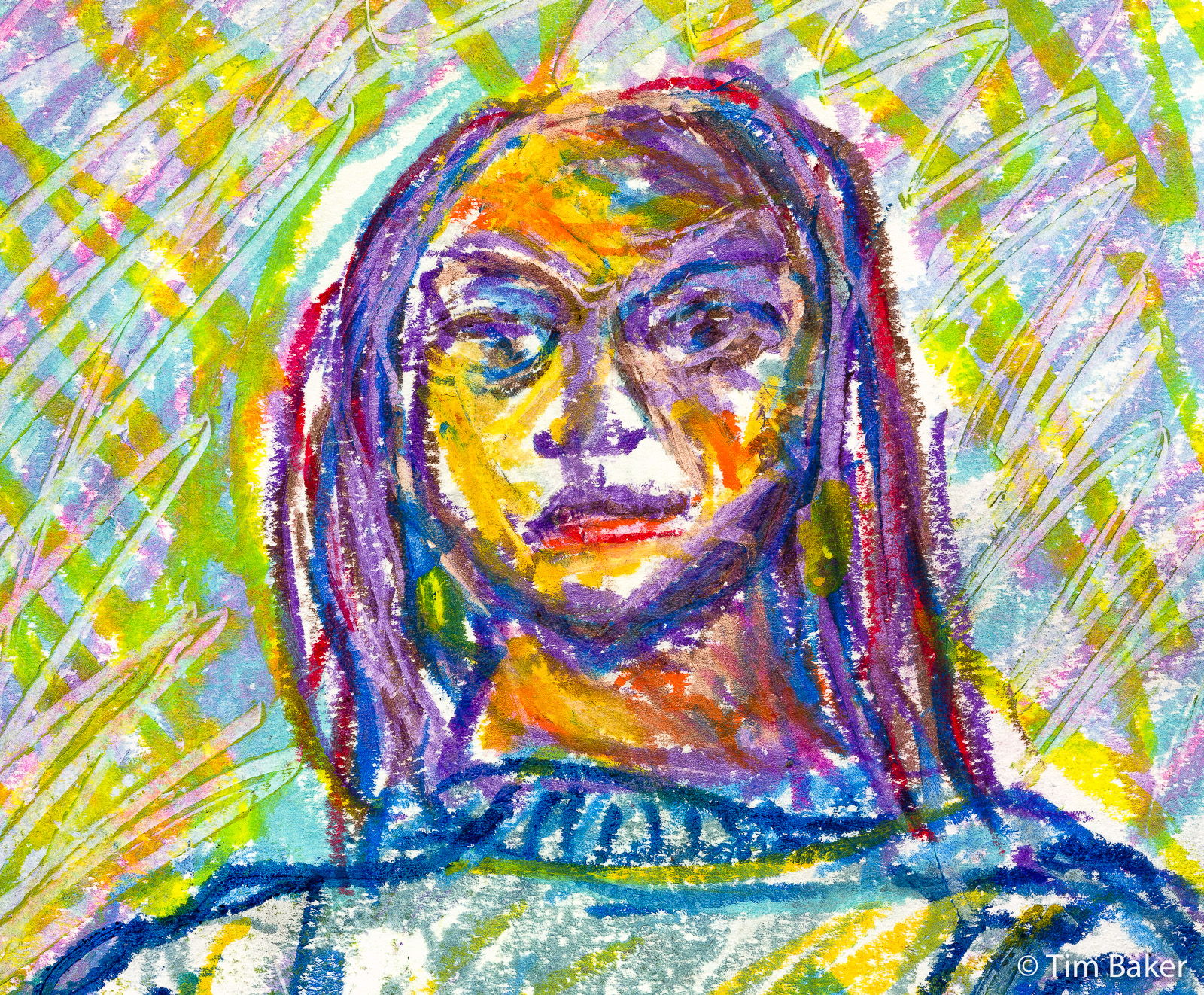 Mariam (detail), Portraits At the Pub, Painsticks, A4 Fabriano Mixed Media Pad